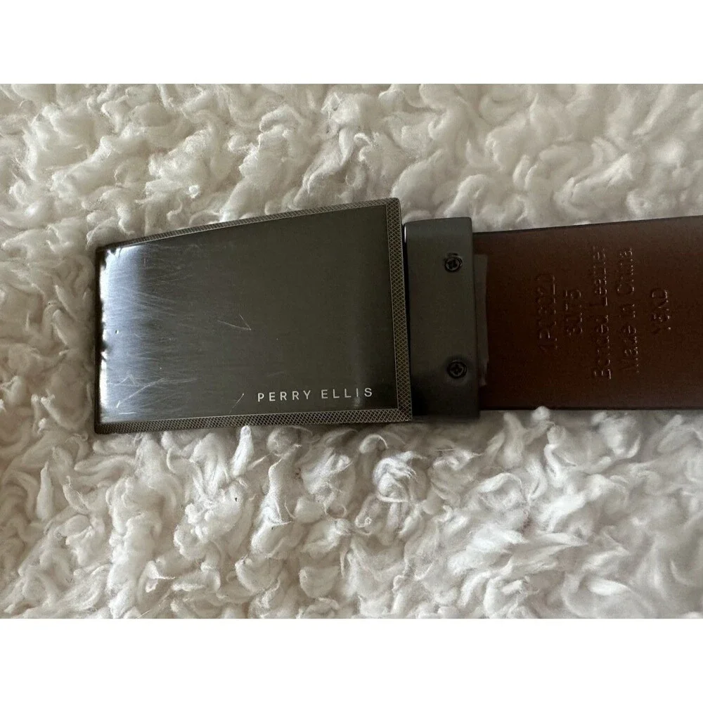 Perry Ellis Mens Reversible Belt Brown Black Plaque Buckle 36 1P06020